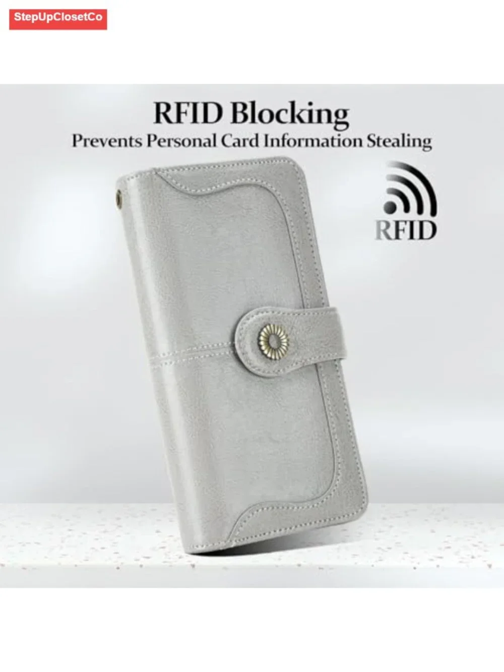 Genuine Leather RFID Blocking Trifold Wristlet Wallet for Women, Large Capacity